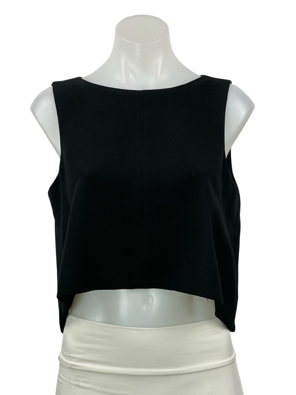 Black Halo Women's Black Sleeveless Boxy Cut Bateau Boat Neck Crop Tank Top 6